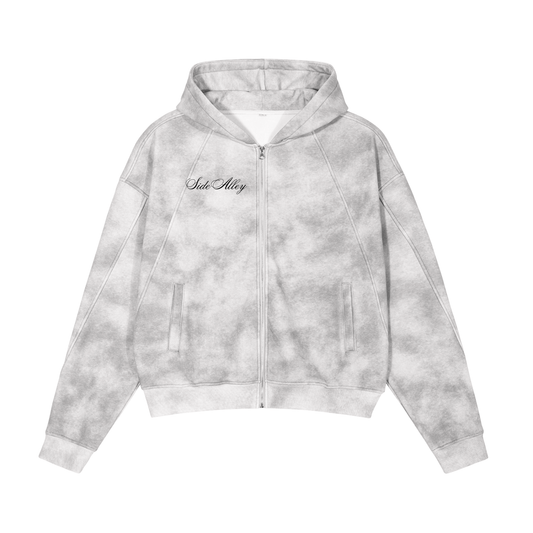 Dirty Washed Zip-Up Fleece Hoodie Side Alley